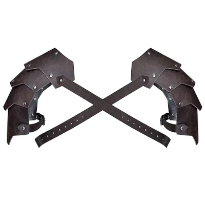Afbeelding van HiiFeuer Middeleeuwse kunstleren dubbele Pauldron, Vintage huurling ridder schouder harnas voor LARP/Cosplay Ren Farie(Donkerbruin A)