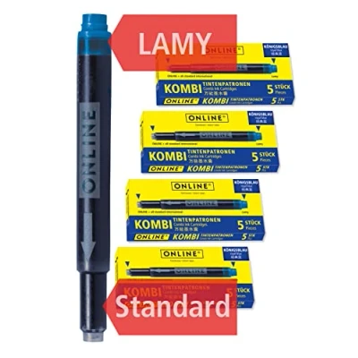 Afbeelding van Online Combi Inktpatronen, Universele Cartridges, Compatibel Met Alle Gangbare Vullingen, Ook Lamy Vulpen, Vervangpatronen, Uitwasbaar, Koningsblauw, 4 Pack