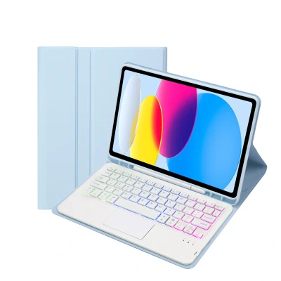 Afbeelding van Case2go Bluetooth Toetsenbord hoes geschikt voor Apple iPad 10 10.9 Inch (2022) QWERTY met verlichting Pencil houder Touchpad Licht Blauw