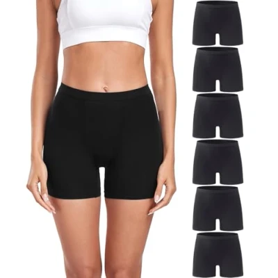 Afbeelding van wirarpa Boxershorts voor dames, modal, boyshort, ultrazachte damesboxers, ondergoed, onderjurk, rok, 6 stuks, Zwart, M