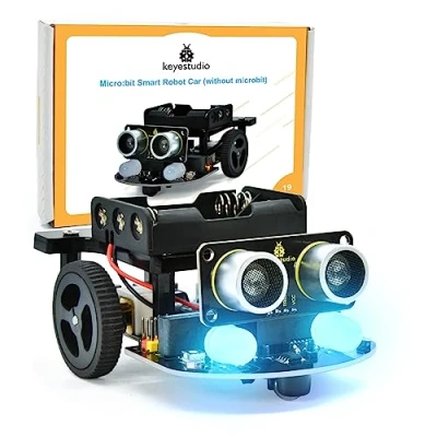 Afbeelding van KEYESTUDIO Microbit Car Kit voor BBC Micro: bit V2 (microbit board niet inbegrepen), obstakelvermijding, lijntracking, IR en app afstandsbediening, codeerrobot tieners STEM EDU cadeau