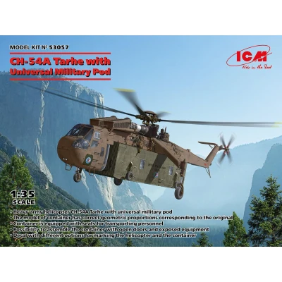 Afbeelding van 1:35 ICM 53057 Sikorsky CH 54A Tarhe Skycrane Helicopter with Universal Military Pod Plastic Modelbouwpakket