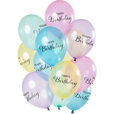 Afbeelding van Ballon set Happy Birthday Pastel 12 stuks