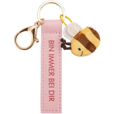 Afbeelding van NICI Sleutelhanger Bin immer bei dir Kunstlederen band 10 cm met Bijen roze treuer metgezel voor rugzak of tas, sleutelhouder klein en groot 62001