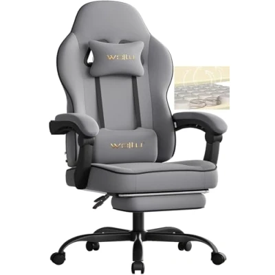 Afbeelding van WOLTU GS11gr Gaming stoel, grote, ergonomische gestoffeerde bureaustoel met verenkussen, hoog draagvermogen, computerstoel hoge rugleuning en voetensteun, netweefsel, grijs