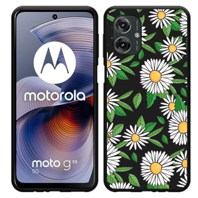 Afbeelding van Cazy Hoesje geschikt voor Motorola Moto G55 Siliconen Zwart Madeliefjes