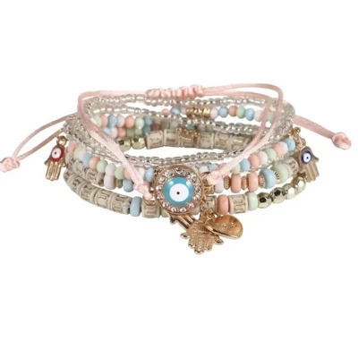 Afbeelding van Jomide Armbandjes Boho Eye Lichtroze 6 stuks