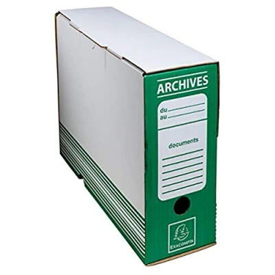 Afbeelding van Exacompta ref. 261003H Doos met 50 kraft binnendozen 80 mm rug Formaat A4 25 x 35 cm Groene kleur Plat geleverd