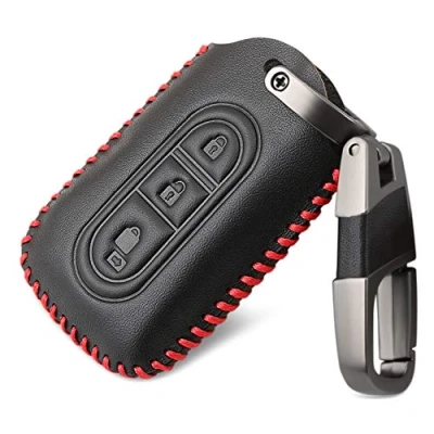 Afbeelding van Happyit 4D leren autosleutel cover case sleutelhanger voor Nissan Juke MICRA Qashqai X Trail Navara 3 toetsen afstandsbediening