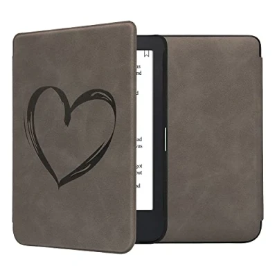 Afbeelding van kwmobile e reader hoesje compatibel met Kobo Clara 2E Kunstleren ereader cover stand Brushed Hart in grijs