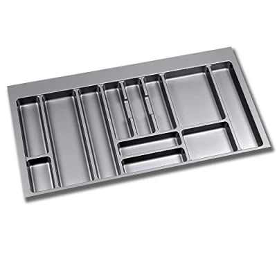 Afbeelding van Emuca Besteklade, keukenlade organizer, bestekbak, 12 vakken, 100cm module, plastic, antraciet grijs