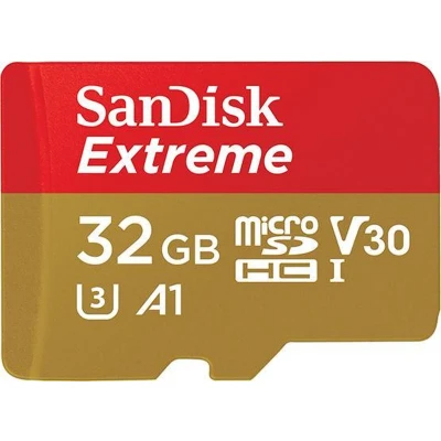 Afbeelding van SanDisk Extreme Geheugenkaart 32 GB MicroSDXC UHS I Klasse 10 (microSDXC, 32 GB, U1, I), Geheugenkaart, Rood, Goud