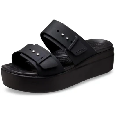 Afbeelding van Crocs Brooklyn Buckle Low Wedge W damessandalen, Zwart, 38/39 EU