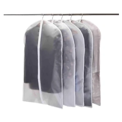 Afbeelding van Kledingzak pak 5 stuks hoogwaardige kledingzakken, transparant, 60 x 140 cm, ademende stof, voor pakken, jurken, mantels, colberts, overhemden, avondjurken, kostuumzak, opslag, kledinghoes