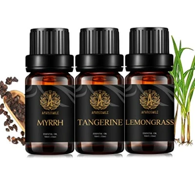 Afbeelding van Aromatherapie Mirre Essentiële Olie Set voor Diffuser, 100% Pure Mandarijn Kit Luchtbevochtiger, 3x10ml Therapeutische Grade Citroengras Oliën Mirre, Mandarijn,