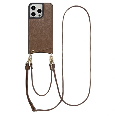 Afbeelding van Apple iPhone 14 Pro Hoesje Kunstleder Selencia Hardcase/Koordhoesje/Backcover Mocha Brown Telefoonhoesje