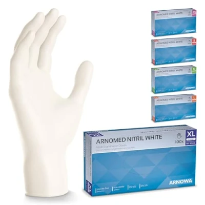 Afbeelding van ARNOMED wegwerphandschoenen wit, nitril handschoenen XL, 100 stuks/doos wegwerphandschoen, poedervrij &amp; latexvrije handschoenen, wegwerp in XS, S, M, L handschoen