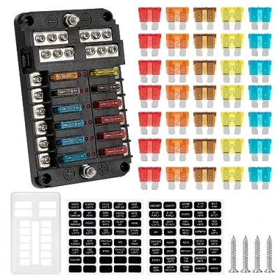 Afbeelding van GUNGY Zekeringkast, 12 weg, zekeringhouder, V, met led display en 30 zekeringen voor auto, boot, vrachtwagen, camper