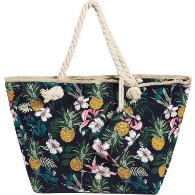 Afbeelding van Grote strandtas, waterafstotend met ritssluiting, Bloemen en ananas