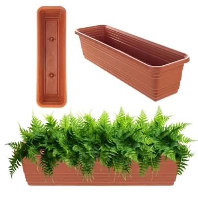 Afbeelding van KADAX Bloembak 60 cm, baksteenrood balkonpot van kunststof, weerbestendige plantenbak, bloempot, balustrade voor bloemen, kruiden en planten