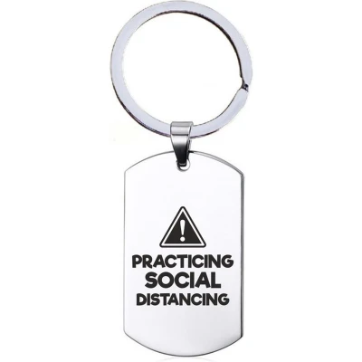 Afbeelding van Sleutelhanger RVS Practicing Social Distancing