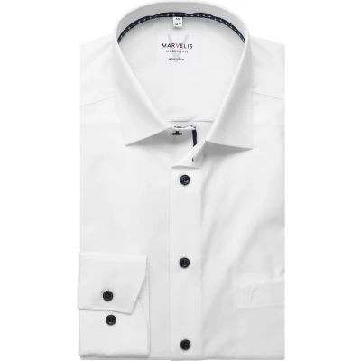 Afbeelding van MARVELIS modern fit overhemd mouwlengte 7 popeline wit Strijkvrij Boordmaat: 38