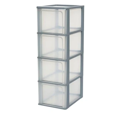 Afbeelding van Iris Ohyama, Toren, Dressoir, Kunststof opbergorganizer Met ergonomisch handvat, 3 x 13L, Unit, geïntegreerd BPA vrij, Kantoor, Slaapkamer, Woonkamer, OCH 2400, Grijs