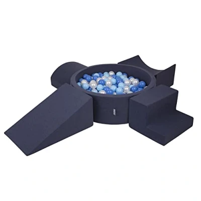 Afbeelding van KiddyMoon Schuimspeelplaats Met Rond Ballenbad (300 Ballen) Ballenbakken Voor Baby&#039;s Speelbad Hindernisbanen, Donker Blauw: Babyblue/Blauw/Parel