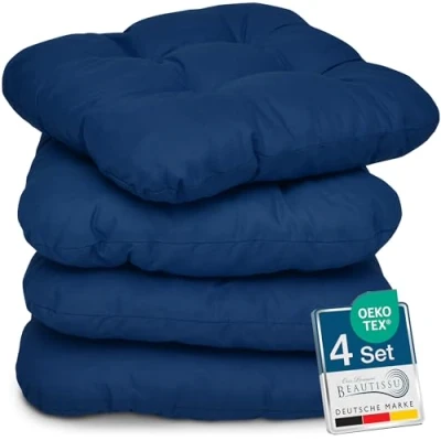 Afbeelding van Beautissu set van 4 Zitkussens 40x40 cm Lisa Comfortabel stoelkussen stoelpads zitkussen met 8 vulling Zacht eetkamer stoel bank kussen Donkerblauw