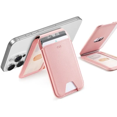 Afbeelding van ESR HaloLock Aura MagSafe Kaarthouder met Standaard Vegan Leer Roze