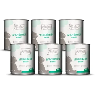 Afbeelding van MjAMjAM Premium natvoer voor katten sappige kip met broccoli, pak van 6 (6 x 800 g), graanvrij extra vlees