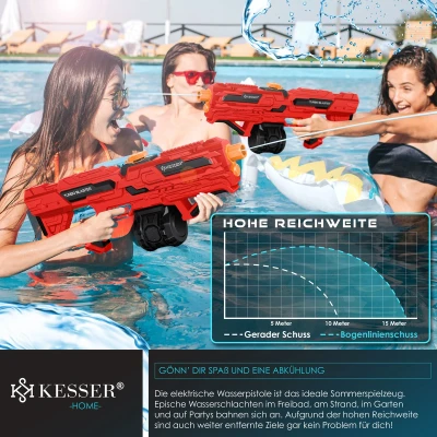 Afbeelding van KESSER® Elektrisch Waterpistool met Batterij Spuitpistool 1000 ml + 600 Extra Tank Groot Waterspuitpistool voor Kinderen en Volwassenen, Watergun Zeer Krachtig 8m Bereik, Buitenspeelgoed Rood / Zwart
