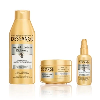 Afbeelding van Dessange Haarverzorgingsset anti uitdroging routine voor zeer droog, ruw en dof haar shampoo, masker &amp; Elixir Nutri Extrème rijkdom