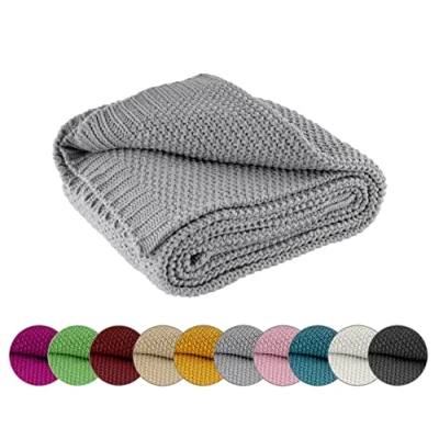 Afbeelding van Wometo Plaid, warme zachte gebreide deken met elegant en eenvoudig breipatroon, 140 x 190 cm, turquoise, petrol, voldoet aan Oeko Tex Standard 100