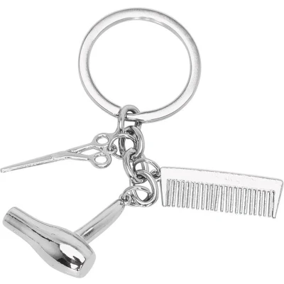 Afbeelding van Sleutelhanger Kapper Kam Föhn Schaar Kapsalon Zilver