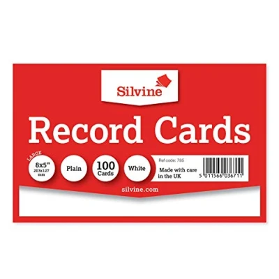 Afbeelding van Silvine 8x5&quot; Witte Record kaarten Plain, 100 per pak. Ref 785 (203 x 127mm)