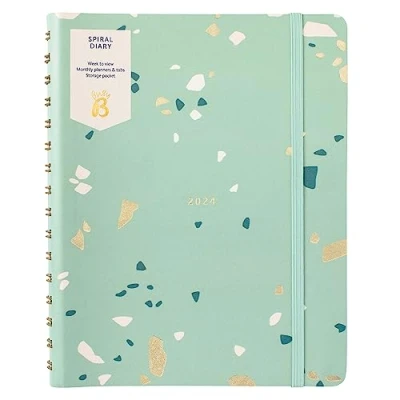 Afbeelding van Busy B Spiraaldagboek januari tot december 2024 A5 Terrazzo Week to View Planner met maandelijkse tabs, opbergvak en spiraalbinding