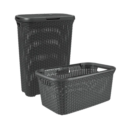 Afbeelding van Curver Style Wasmand met Deksel 40L + 45L Antraciet