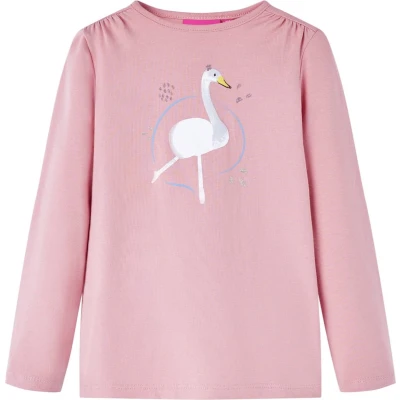 Afbeelding van Kindershirt met lange mouwen zwanenprint 116 lichtroze