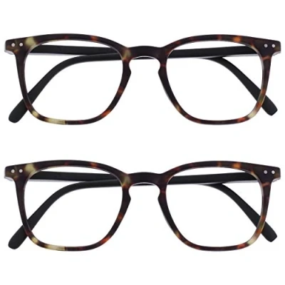 Afbeelding van Opulize Bex 2 Stuks Mannen Leesbril Groot Ontwerper Stijl Matbruine Schildpad RR64 +3,50
