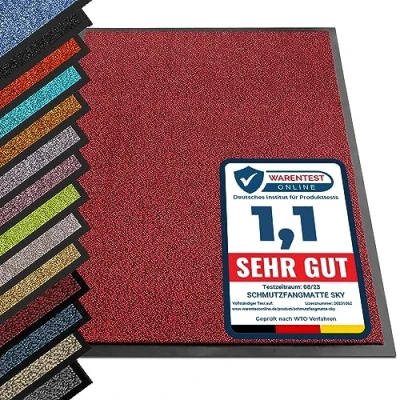 Afbeelding van etm® Schoonloopmat Voetmat in vele maten Deurmat/voetveger voor binnen en buiten Vinyl, Polyamide rood/zwart 60 x 90 cm
