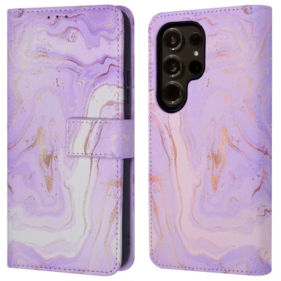 Afbeelding van Samsung Galaxy S24 Ultra Hoesje Kunstleder iMoshion Bookcase Purple Marble Telefoonhoesje
