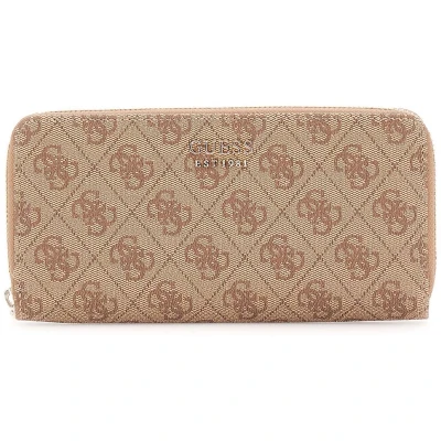 Afbeelding van GUESS portemonnee Brenton SLG Large Zip Around Wallet Latte Logo Lichtbruin