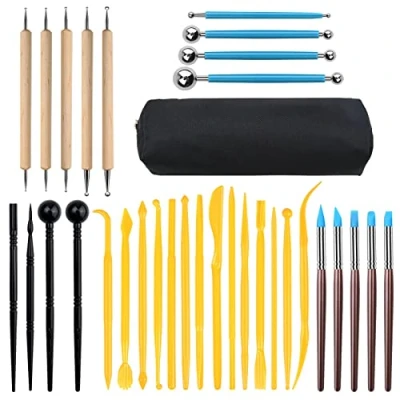 Afbeelding van Viesap modelleergereedschap, 33 stuks polymeerkleitools, pottenbakkerijset, cirkelvormige kleigatsnijder, bal, styluspen dotting, keramiek, voor sculptuur, professionals, beginners
