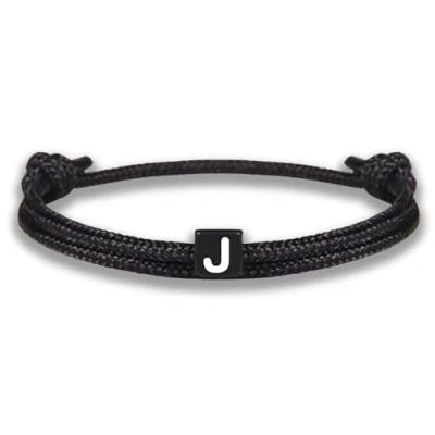 Afbeelding van Touw armband met letters Verstelbare zwarte vriendschapsarmband maat 14cm 24cm Initial J