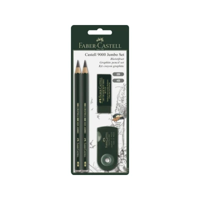 Afbeelding van Potloodset Faber Castell 9000 Jumbo 2B, 4B, gum, en sljiper