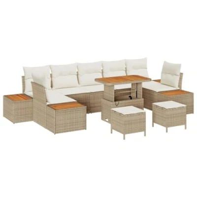 Afbeelding van vidaXL 10 delige tuinset met kussens beige poly rattan en acacia