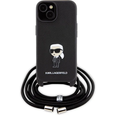 Afbeelding van iPhone 15 Backcase hoesje Karl Lagerfeld Effen Zwart Kunstleer