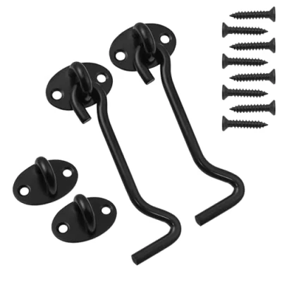 Afbeelding van Ymwave Stormhaken, 2 stuks, 10 cm, cabinehaken, roestvrij staal, met 8 bevestigingsschroeven voor deuren, garagedeur, ramen, zwart