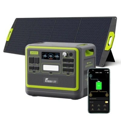 Afbeelding van FOSSIBOT F2400 Generator op zonne energie (2400 W), stuk met 200 W zonnepaneel balkon, 3 x 2400 AC uitgangen (4800 piek), 1100 W, supersnel draagbaar powerstation voor thuis, camping, camper en
